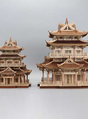 新中式创意古建筑艺术品书房办公桌酒店展示柜样板间软装饰品摆件