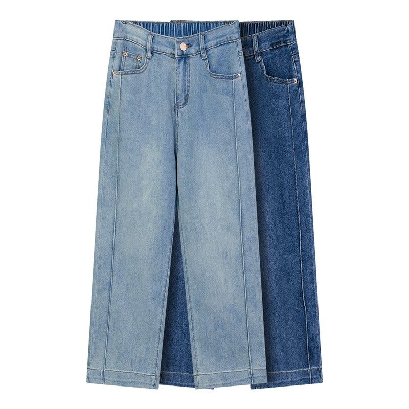 大码九分牛仔裤女2025新款胖m200斤半松紧腰小个子显瘦弹力直筒裤