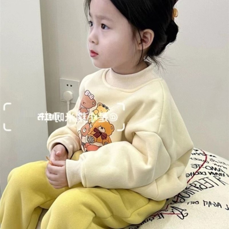 女童网红套装秋冬新款加绒两件套宝宝韩版冬季小清新卫衣休闲裤潮
