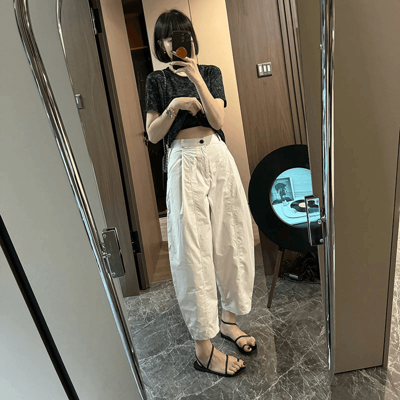 夏季百搭极简设计感宽松显瘦休闲裤时尚气质九分裤2024新款高腰女