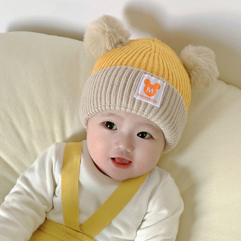 宝宝帽子秋冬季韩版可爱超萌婴幼儿毛线帽冬天加厚男女童套头帽潮