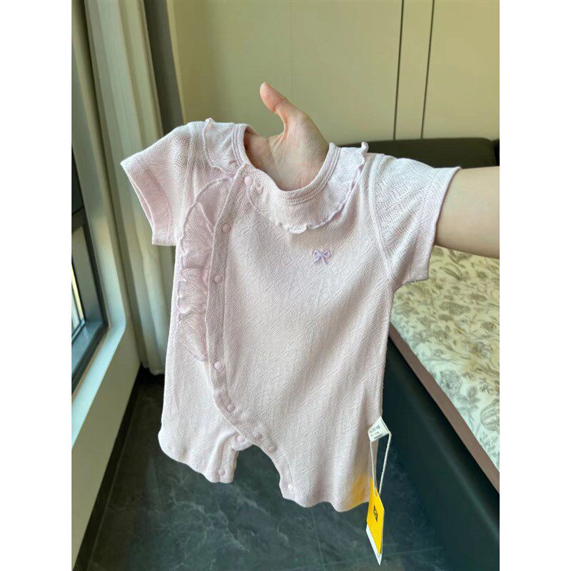 婴儿连体衣女宝宝夏季哈衣爬服公主风纯棉a类时尚衣服粉色白色裙图片
