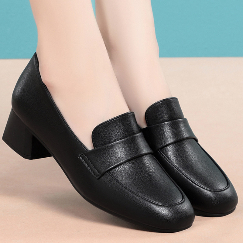 真皮妈妈鞋子皮鞋女深口方头中跟粗跟套脚软底舒适防滑单鞋中老年,女鞋,深口单鞋,淘宝优惠券,粉丝福利购,淘宝优惠卷