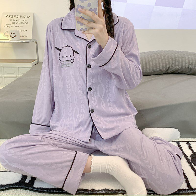 睡衣女春秋季纯棉长袖开衫甜美少女A大码胖MM300斤宽松家居服套装