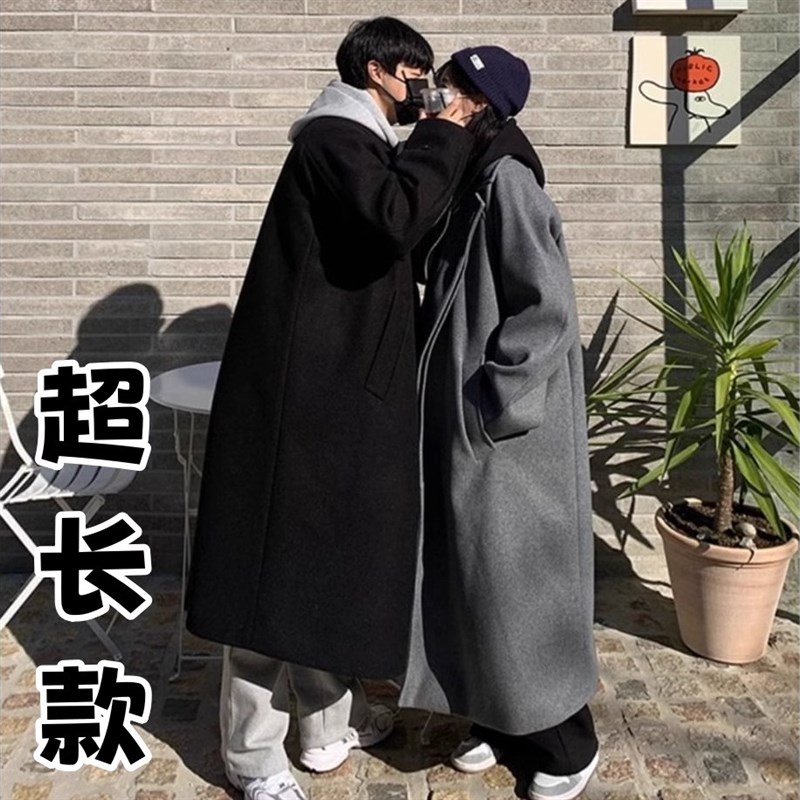 情侣外套男女通款风衣超长款加肥加大大码秋冬季毛呢大衣羊绒外套