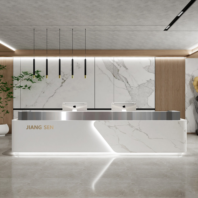 公司办公室前台接待台酒店服务台前台桌定制岩板大理石吧台收银柜