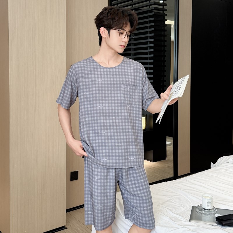 绵绸夏季睡衣男短袖宽松短裤休闲可外穿家居服套装棉绸夏天两件套