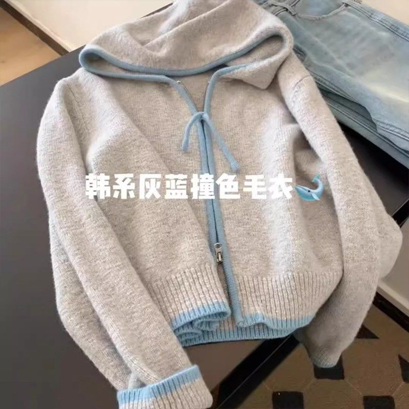 女童毛衣春秋连帽衫2025新款小女孩洋气针织开衫儿童保暖春装外套