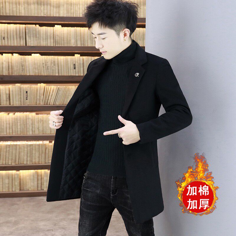 风衣男中长款2021秋冬季男士毛呢大衣韩版潮流加厚英伦风呢子外套