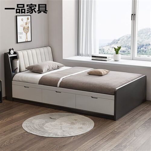 简约现代单人床1米2家用榻v榻米储物收纳床高箱软包靠背儿童定制