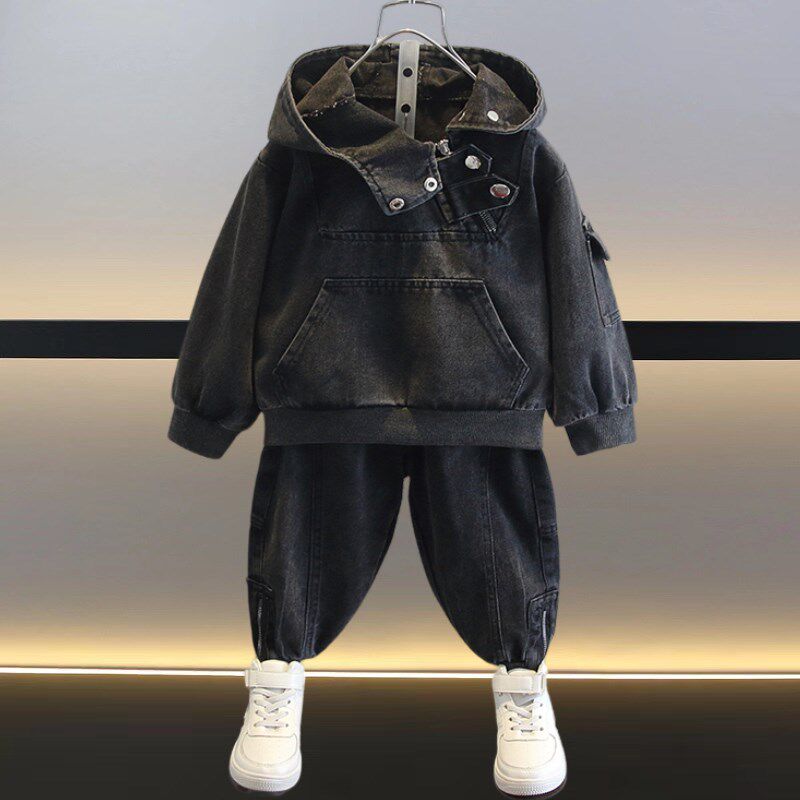 儿童牛仔套装男孩秋季2024新款春秋小童帅气时髦潮酷男童春装衣服