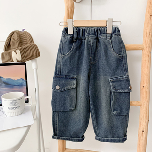 男童工装牛仔裤秋装新款柔软儿童韩版宽松直筒裤子中小童帅气潮酷