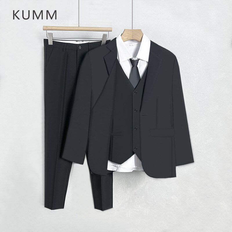西装四件套男结婚订婚黑色西服外套马甲衬衫西裤商务正装宴会礼服