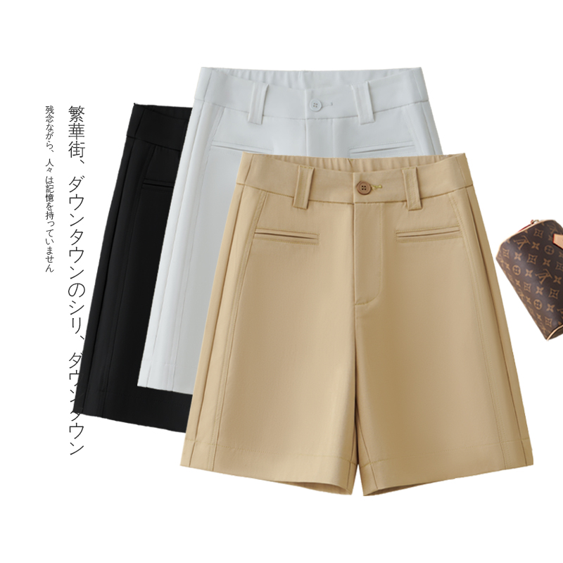休闲西装五分裤短裤女2025夏季新款松紧高腰显瘦时尚百搭阔腿中裤