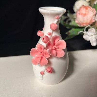 羊脂玉瓷迷你陶瓷手工工艺捏花花瓶茶桌摆件插花