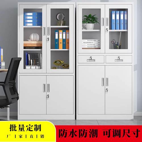 钢制文件柜铁皮储物柜办公室资料柜带锁财务凭证柜玻璃门书柜