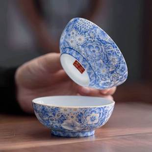 青花银丝珐琅茶杯宽口单杯个人专用茶具高档陶瓷主人杯普洱品茗杯