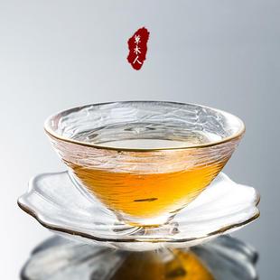 锤目纹加厚玻璃金边个人斗笠杯品茗杯功夫茶具单杯主人小茶杯 日式