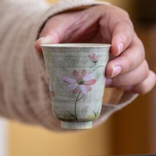 釉下彩手绘小雏菊茶杯主人杯粉引陶瓷功夫茶具品茗杯闻香杯单杯