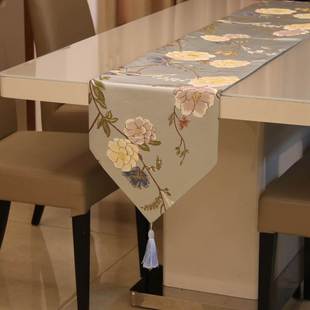 布艺 容禾新中式 古典花鸟精密桌旗 欧式 餐桌茶几现代床尾巾软装