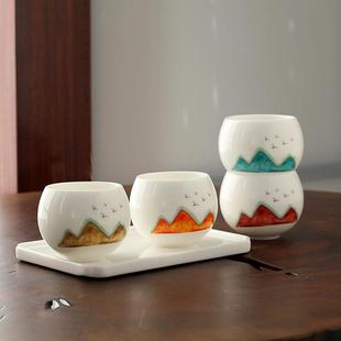 白瓷陶瓷品茗杯茶杯4只礼盒装 万里江山大号加厚羊脂玉主人杯套装