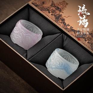 白玉琉璃对杯套组家用茶杯主人杯品茗杯功夫茶具伴手礼品礼盒装