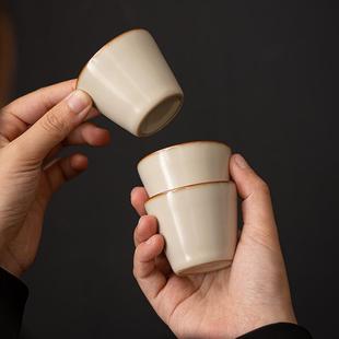 米黄汝窑茶杯陶瓷直口杯可开片可养家用办公会客喝茶功夫茶具杯子