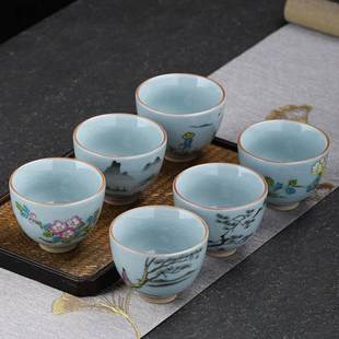 仿古闻香杯手绘茶杯单个陶瓷品茗杯家用主人杯功夫只茶具单杯茶盏