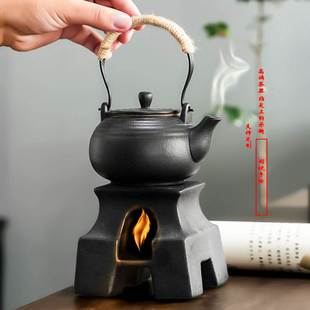 提梁壶保温蜡烛家用黑陶瓷泡茶壶温茶炉 阅锐黑陶恒温炉煮茶器日式