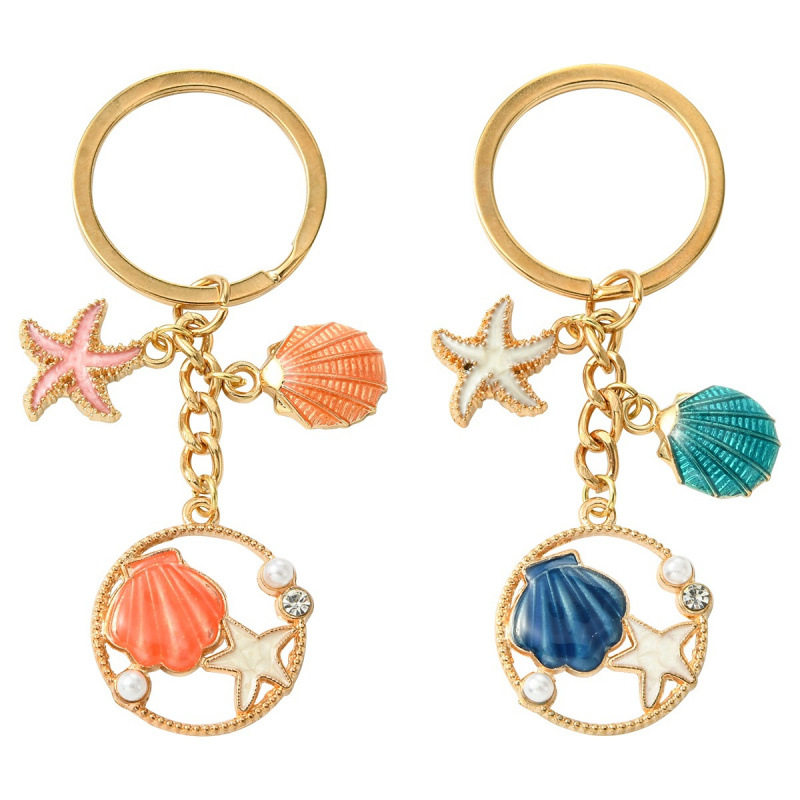 小清新创意合金海洋生物海星贝壳珍珠吊坠钥匙扣背包车载饰品挂件