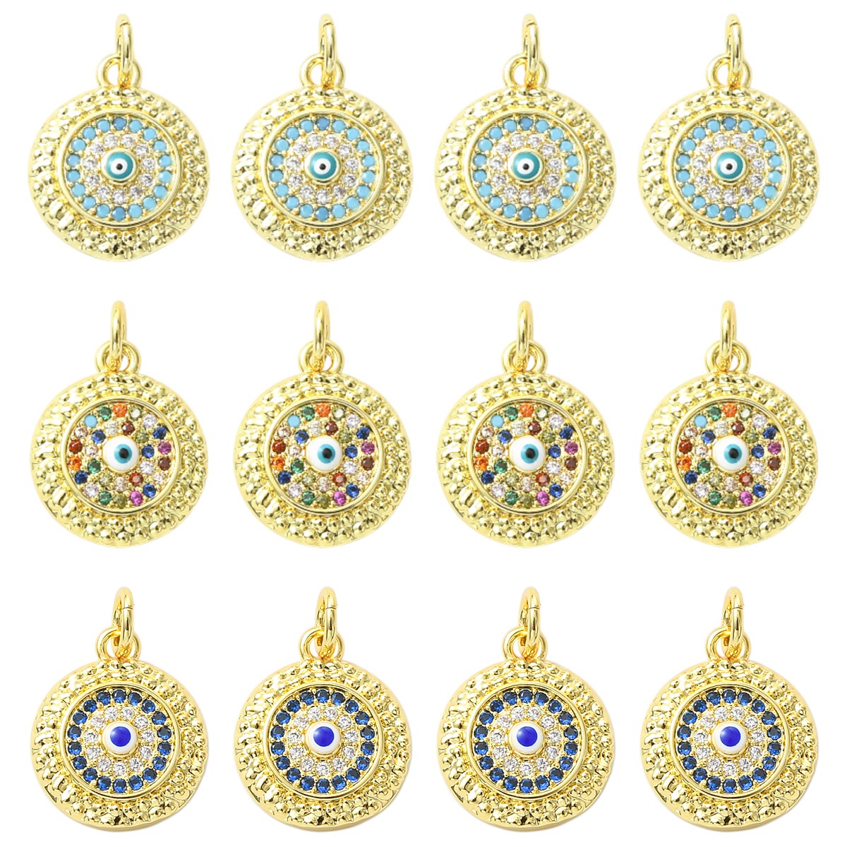 18K真金保色铜镶锆石扁圆吊坠