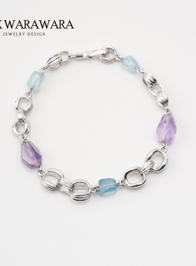 纯银彩色水晶手链女链条串珠手势