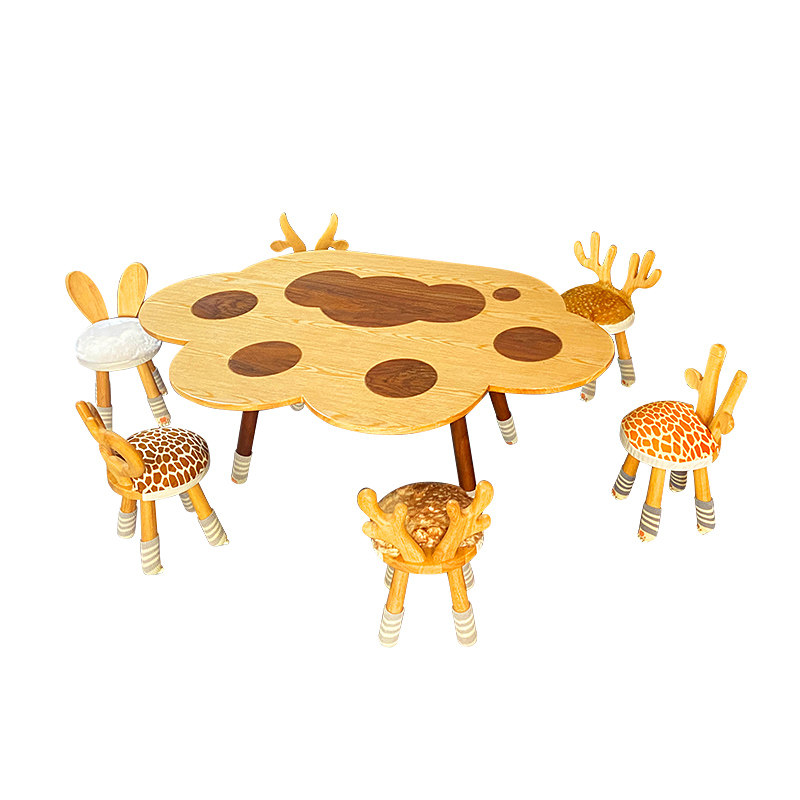 幼儿园实木桌椅组合猫爪可爱幼儿桌儿童阅读区图书馆售楼处可定制