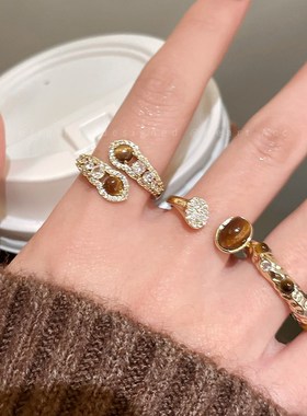 美拉德蛇形虎眼石开口戒指女独特设计感新年食指戒高级感轻奢指环