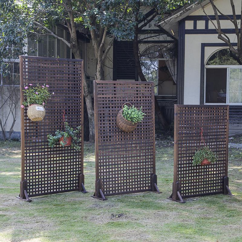 碳化木落地网格爬藤花架 园艺木制围栏防腐木质护栏 花园围栏篱笆