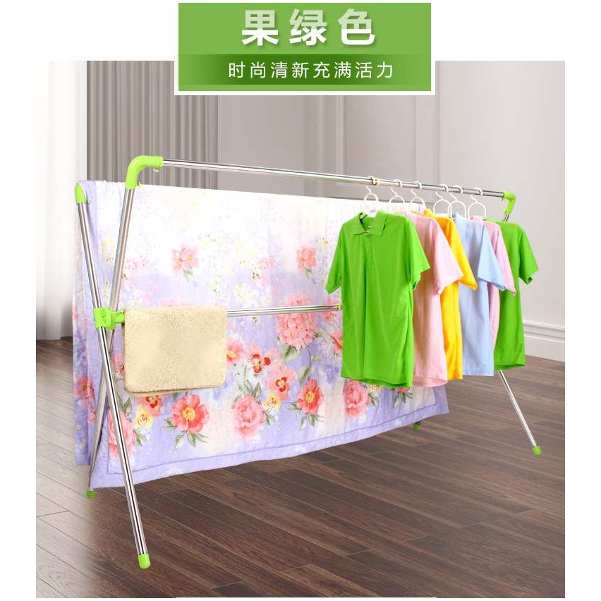 （塑料接头2米可伸缩）加厚加粗不锈钢管X型落地折叠双杆晾衣架