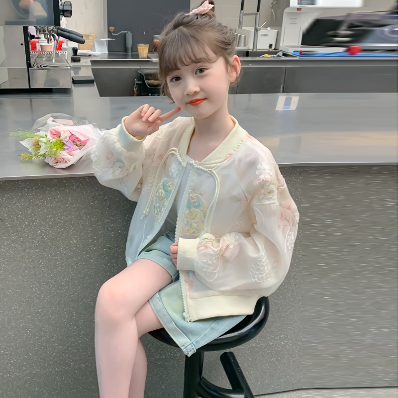 女童防晒衣外套薄款夏季2025新款儿童装网红时髦新中式国风上衣潮