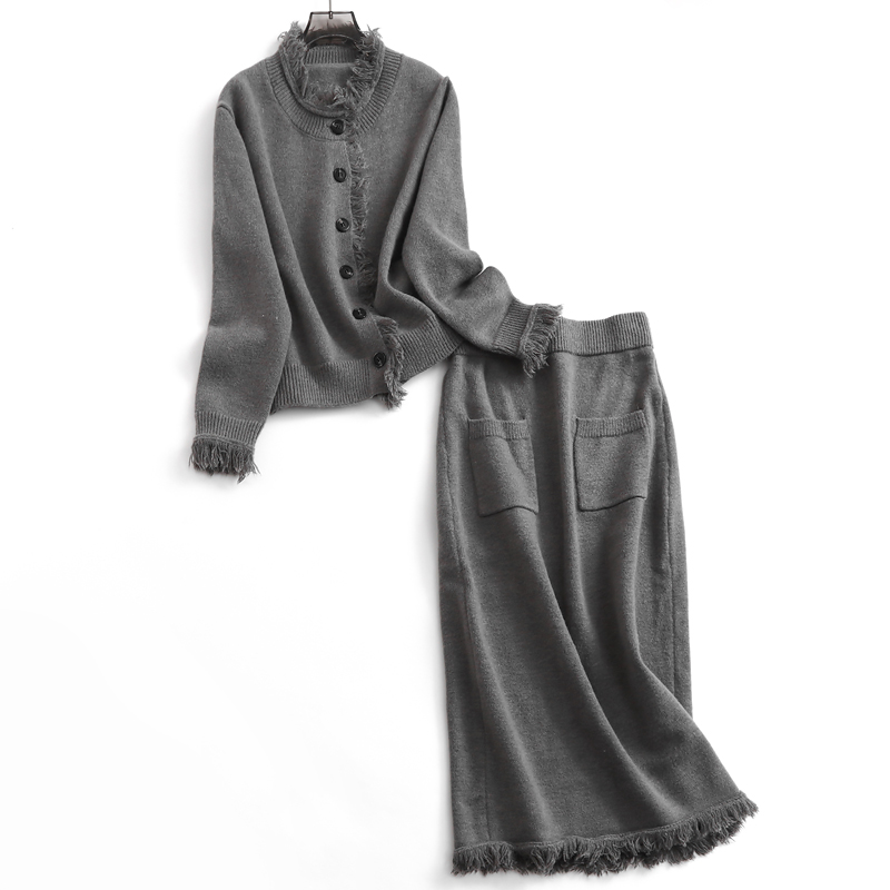 2023冬季新款两件套针织衫半身高裙套装中长款长袖R毛衣优雅女N21