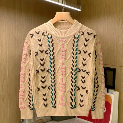 欧货高级感个性手工编织s毛衣男冬季加厚粗线麻花针织衫男款毛线