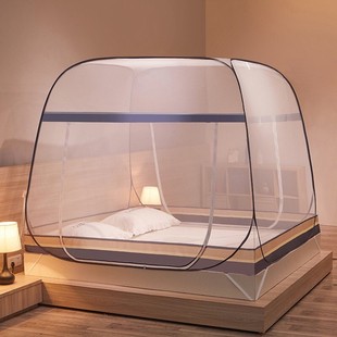 双门免安装 防蚊蚊帐家用折h叠蒙古包1米8双人加密大床帐子新品 蚊