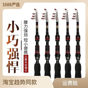 迷小你海竿迷你短小海竿1.0米2.3米海竿渔具.江竿袖 便携式 珍鱼