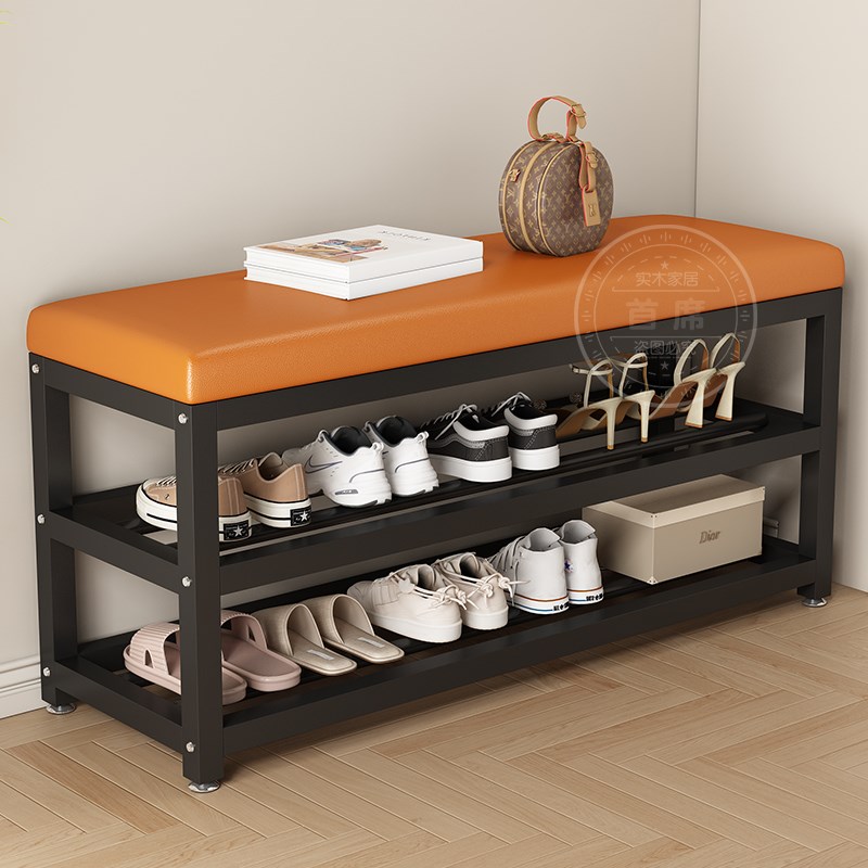 换鞋凳家用门口铁艺软包坐垫鞋架可坐穿鞋凳进门凳入户门鞋柜坐凳