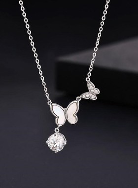 925银 一克拉莫桑女小众锁骨链礼物轻奢纯银饰品项链