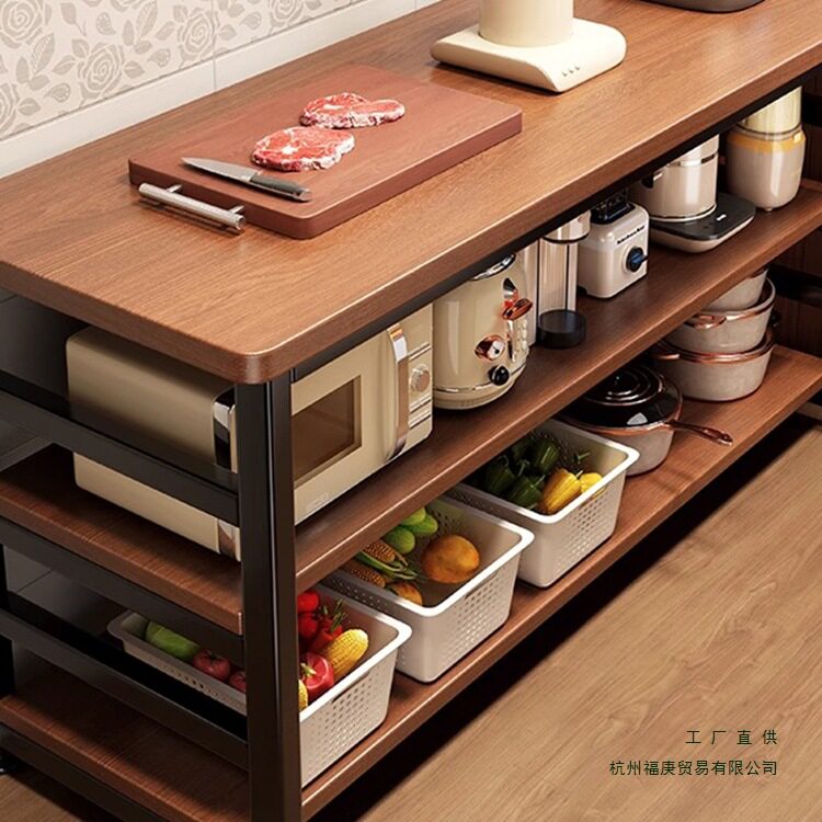 厨房橱柜收纳柜多层微波炉收纳架子工作台靠墙一体多功能储物边柜