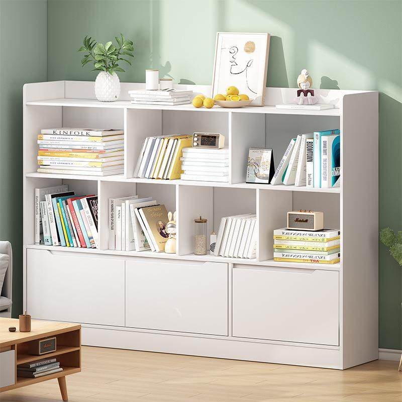 书架落地置物架家用带门书柜收纳柜子分层架客厅简易格子柜置物柜