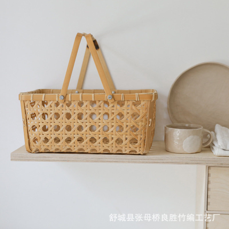 厂家手工编织篮小竹篮竹编篮子镂空手提篮收纳筐水果篮现货批发