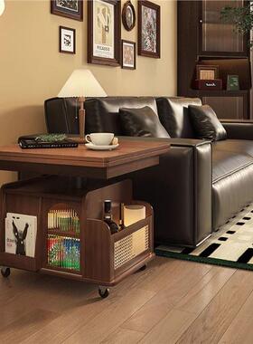 fLE实木多功能移动推车茶几茶桌升降客厅折叠茶台餐桌沙发两用小