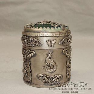 古玩杂项古董收藏工艺品仿古老旧翠玉镶嵌牙签盒收藏