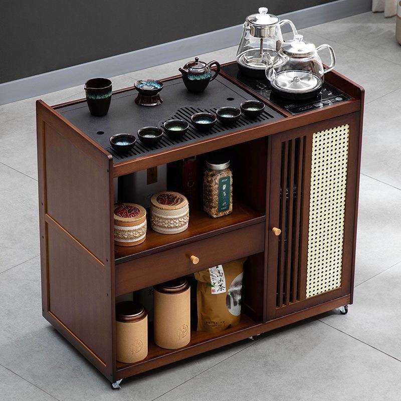 移动茶桌小茶台烧水壶一体家用茶水柜实木茶几茶车阳台煮泡茶桌子