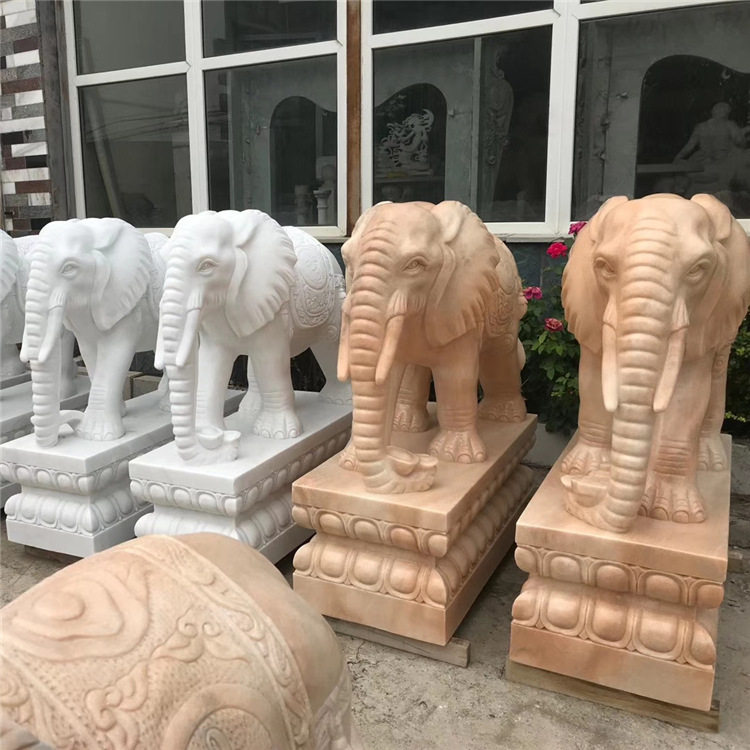 河北雕刻大理石动物雕刻 花岗岩石雕大象工艺品 小象动物